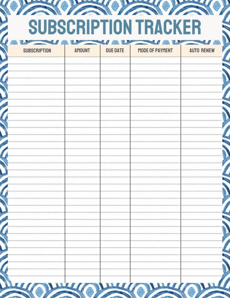 8 free printable subscription trackers - my printable home